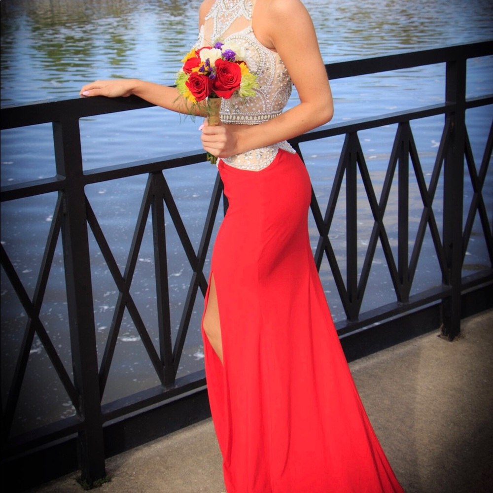 Red two piece prom dress